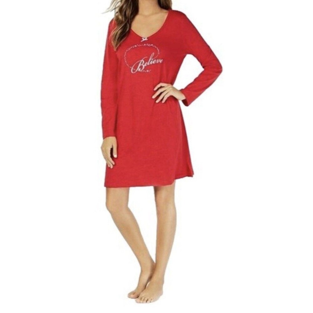 Charter Club Knitted Sleepshirt and Striped Socks Set Red Believe Screen